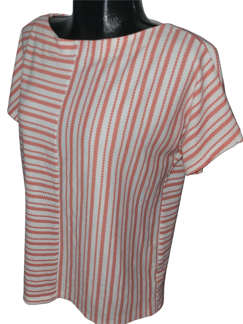 Jones New York Striped Short Dolman Sleeve Tee In Coral and White M - Picture 4 of 7